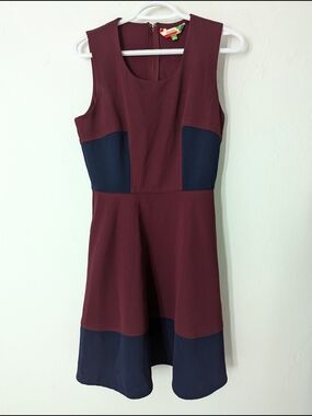 Modcloth Sleeveless Burgundy and Navy Fit-and-Flare Mini Dress